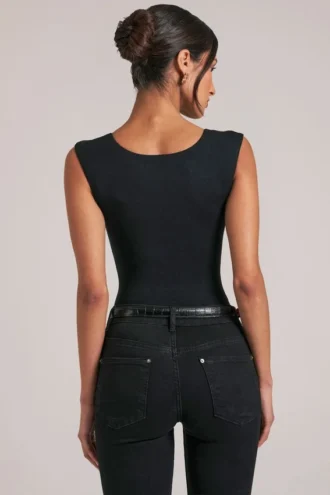Ayla Sweetheart-Neck Bodysuit in Black