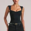 Ayla Sweetheart-Neck Bodysuit in Black