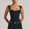 Ayla Sweetheart-Neck Bodysuit in Black