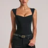 Ayla Sweetheart-Neck Bodysuit in Black