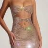 Ayleen Embellished Cut-Out Mini Dress in Almond