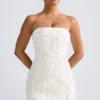 Azaelea Floral-Appliqué Bandeau A-Line Mini Dress in White