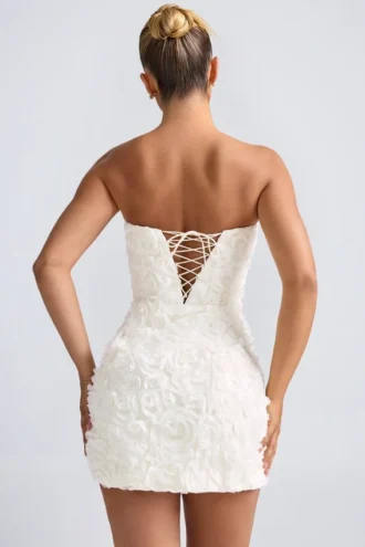 Azaelea Floral-Appliqué Bandeau A-Line Mini Dress in White