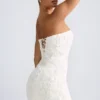 Azaelea Floral-Appliqué Bandeau A-Line Mini Dress in White