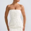 Azaelea Floral-Appliqué Bandeau A-Line Mini Dress in White