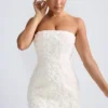 Azaelea Floral-Appliqué Bandeau A-Line Mini Dress in White