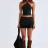 Azaria Modal Ruffle Mid-Rise Mini Skort in Black