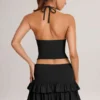 Azaria Modal Ruffle Mid-Rise Mini Skort in Black