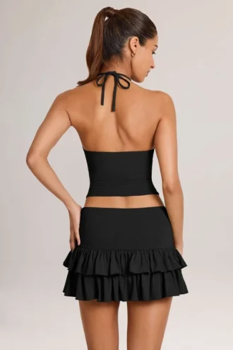 Azaria Modal Ruffle Mid-Rise Mini Skort in Black