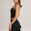 Azaria Modal Ruffle Mid-Rise Mini Skort in Black