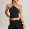 Azaria Modal Ruffle Mid-Rise Mini Skort in Black