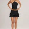Azaria Modal Ruffle Mid-Rise Mini Skort in Black