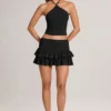 Azaria Modal Ruffle Mid-Rise Mini Skort in Black
