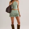 Azaria Modal Ruffle Mid-Rise Mini Skort in Sage Green