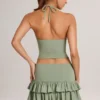 Azaria Modal Ruffle Mid-Rise Mini Skort in Sage Green