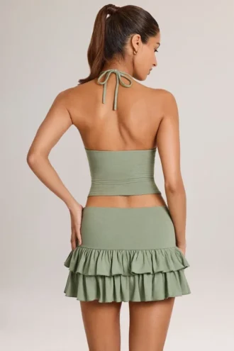 Azaria Modal Ruffle Mid-Rise Mini Skort in Sage Green