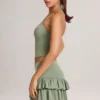 Azaria Modal Ruffle Mid-Rise Mini Skort in Sage Green