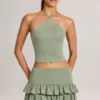 Azaria Modal Ruffle Mid-Rise Mini Skort in Sage Green