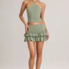 Azaria Modal Ruffle Mid-Rise Mini Skort in Sage Green