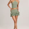 Azaria Modal Ruffle Mid-Rise Mini Skort in Sage Green
