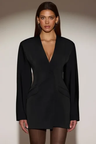 Azelie Single-Breasted Blazer Mini Dress in Black