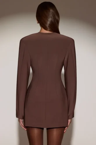 Azelie Single-Breasted Blazer Mini Dress in Chocolate Brown