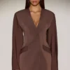 Azelie Single-Breasted Blazer Mini Dress in Chocolate Brown