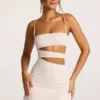 Azzurra Textured Jersey Cut-Out A-Line Mini Dress in Ivory