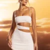 Azzurra Textured Jersey Cut-Out A-Line Mini Dress in Ivory