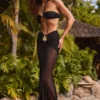 Bacalar Ruched Hardware-Detail Fishtail Maxi Skirt in Black