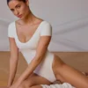 Backless Panelled Bodysuit in Soft White