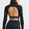 Backless Turtleneck Long-Sleeve Crop Top in Black