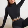 Backless Turtleneck Long-Sleeve Crop Top in Black