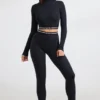 Backless Turtleneck Long-Sleeve Crop Top in Black