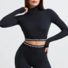 Backless Turtleneck Long-Sleeve Crop Top in Black