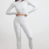 Backless Turtleneck Long-Sleeve Crop Top in Grey Marl