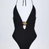 Bahari Cut-Out Hardware-Detail Swimsuit in Black