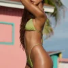 Bali Embellished Drawstring Thong Bikini Bottoms in Olive Green