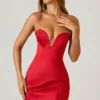 Baila Structured Tulip Mini Dress in Scarlet Red