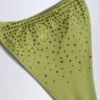 Bali Embellished Drawstring Thong Bikini Bottoms in Olive Green
