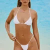 Bali Embellished Drawstring Thong Bikini Bottoms in White