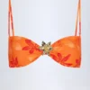 Baracoa Hardware-Detail Halterneck Bikini Top in Orange Orchid Print