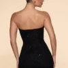 Basel Embellished Strapless Cowl Neck Mini Dress in Black
