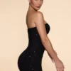 Basel Embellished Strapless Cowl Neck Mini Dress in Black