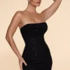Basel Embellished Strapless Cowl Neck Mini Dress in Black