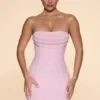 Basel Embellished Strapless Cowl Neck Mini Dress in Blush