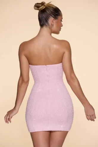 Basel Embellished Strapless Cowl Neck Mini Dress in Blush