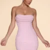 Basel Embellished Strapless Cowl Neck Mini Dress in Blush