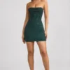 Basel Embellished Strapless Cowl-Neck Mini Dress in Emerald Green