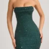 Basel Embellished Strapless Cowl-Neck Mini Dress in Emerald Green